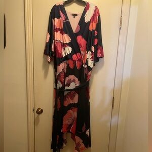 Lane Bryant Pink and Navy Floral V-Neck High low Midi Dress Size 28